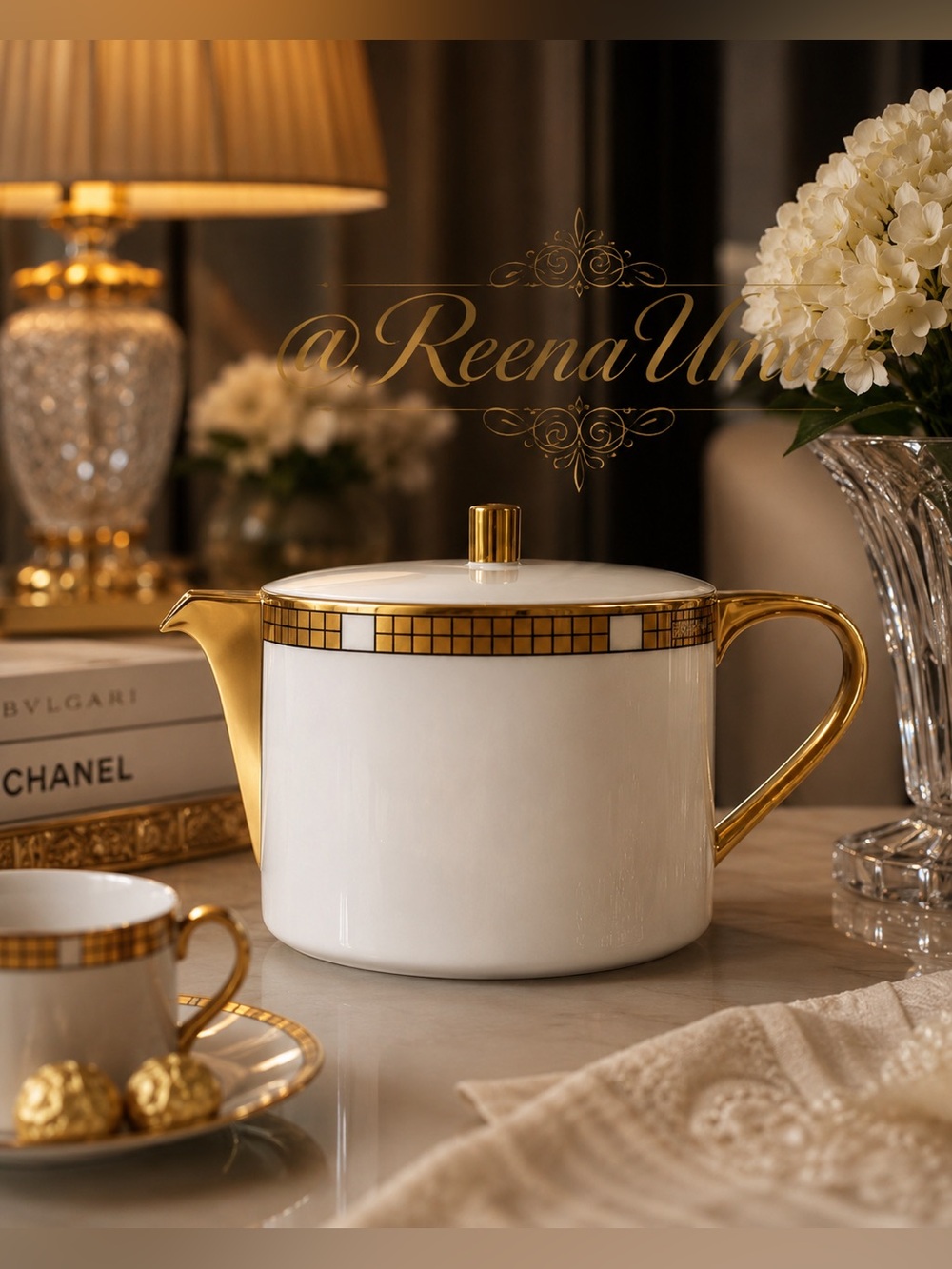 NIB BVLGARI Quadri Gold Teapot by Rosenthal | Authentic | Original Box
